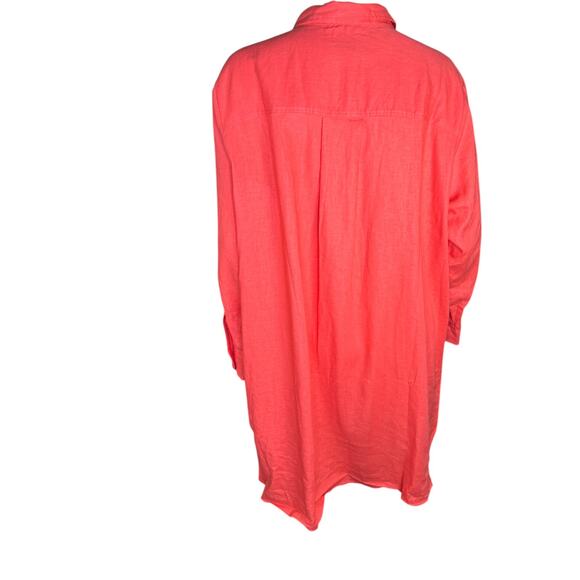 Encore by Idina Menzel Coral Linen Blend Tunic Shirt Dress LP NWOT Button-Front - Picture 4 of 13